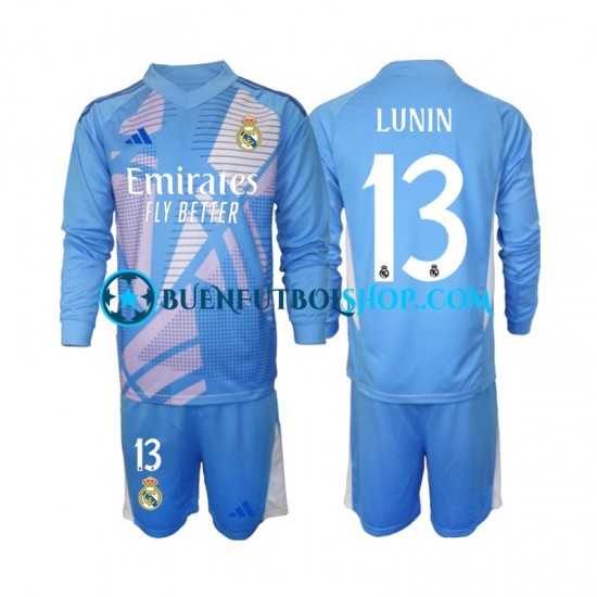 Camiseta de Fútbol Real Madrid Portero Andriy Lunin 13 2024-2025 Primera Equipación Manga Larga Niño