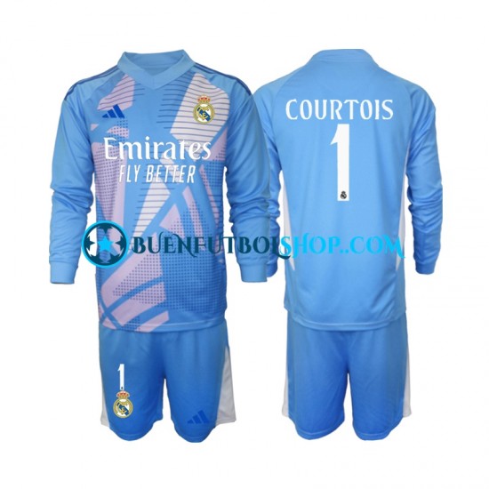 Camiseta de Fútbol Real Madrid Portero Thibaut Courtois 1 2024-2025 Primera Equipación Manga Larga Niño