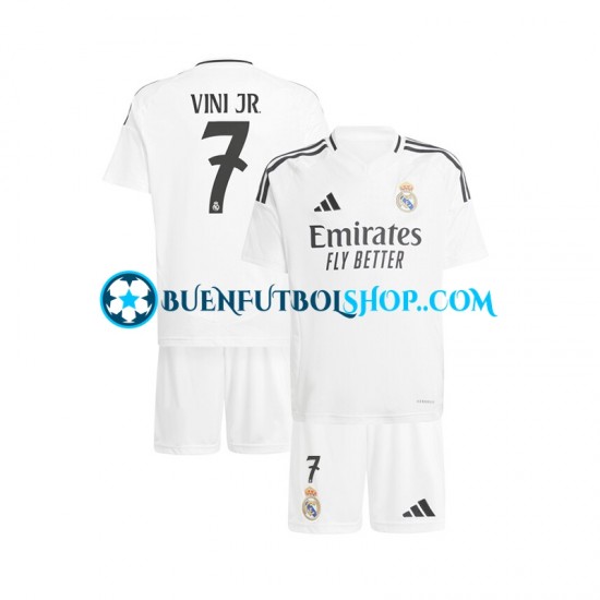 Camiseta de Fútbol Real Madrid Vinicius Junior 7 2024-2025 Primera Equipación Blanco Manga Corta Niño