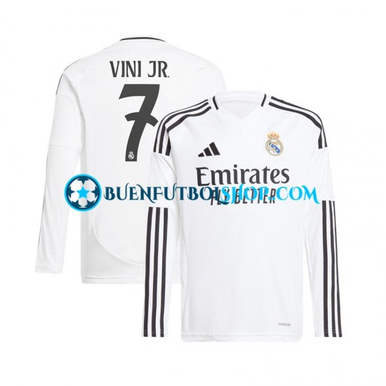 Camiseta de Fútbol Real Madrid Vinicius Junior 7 2024-2025 Primera Equipación Blanco Manga Larga Hombre