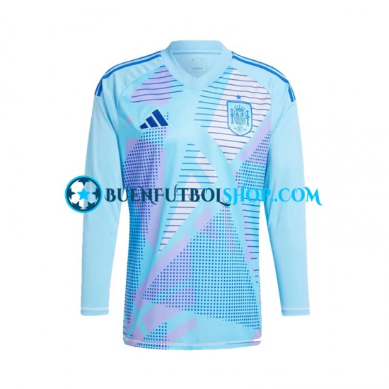 Camiseta de Fútbol España Portero Euro 2024 Segunda Equipación Azul Manga Larga Hombre