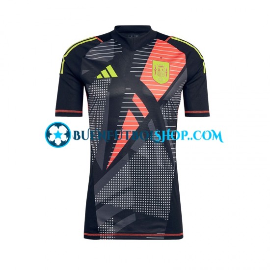 Camiseta de Fútbol España Portero Euro 2024 Primera Equipación Negro Manga Corta Hombre