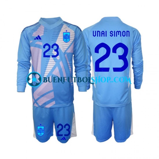 Camiseta de Fútbol España Portero Unai Simon 23 Euro 2024 Primera Equipación Manga Larga Niño