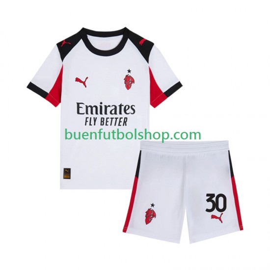Camiseta de Fútbol AC Milan Ardon Jashari 30 2025-2026 Segunda Equipación Manga Corta Niño