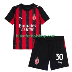 Camiseta de Fútbol AC Milan Ardon Jashari 30 2025-2026 Primera Equipación Manga Corta Niño