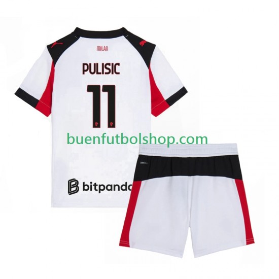 Camiseta de Fútbol AC Milan Christian Pulisic 11 2025-2026 Segunda Equipación Manga Corta Niño