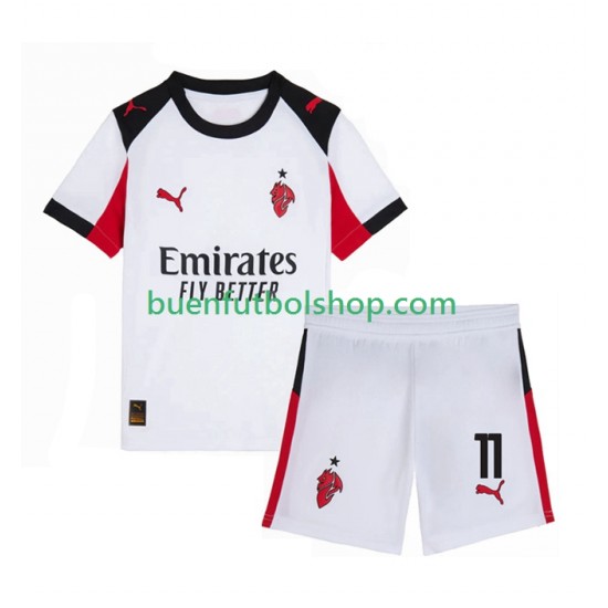 Camiseta de Fútbol AC Milan Christian Pulisic 11 2025-2026 Segunda Equipación Manga Corta Niño