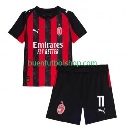 Camiseta de Fútbol AC Milan Christian Pulisic 11 2025-2026 Primera Equipación Manga Corta Niño