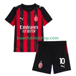 Camiseta de Fútbol AC Milan Rafael Leao 10 2025-2026 Primera Equipación Manga Corta Niño