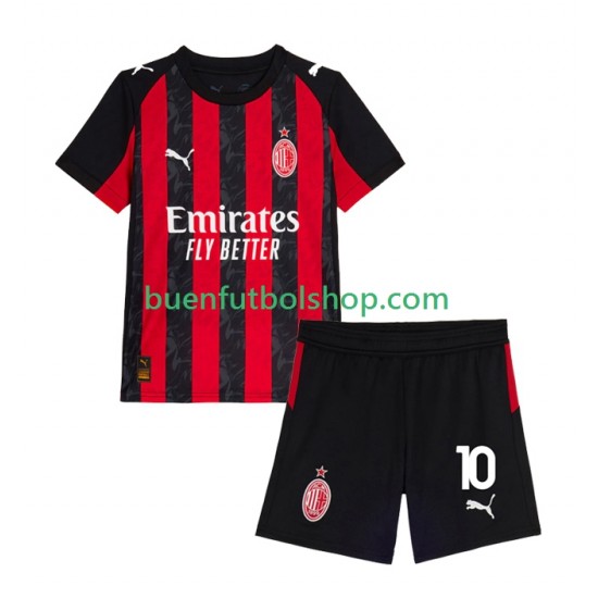 Camiseta de Fútbol AC Milan Rafael Leao 10 2025-2026 Primera Equipación Manga Corta Niño