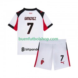Camiseta de Fútbol AC Milan Santiago Gimenez 7 2025-2026 Segunda Equipación Manga Corta Niño