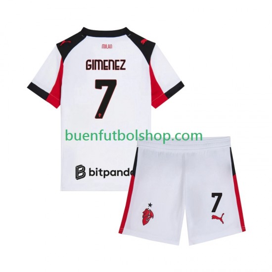 Camiseta de Fútbol AC Milan Santiago Gimenez 7 2025-2026 Segunda Equipación Manga Corta Niño