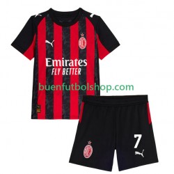 Camiseta de Fútbol AC Milan Santiago Gimenez 7 2025-2026 Primera Equipación Manga Corta Niño