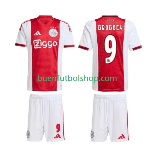 Camiseta de Fútbol AFC Ajax Brian Brobbey 9 2025-2026 Primera Equipación Manga Corta Niño