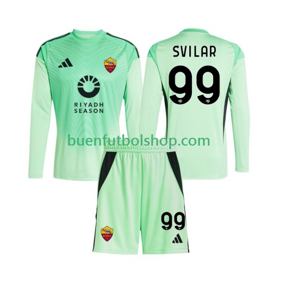 Camiseta de Fútbol AS Roma Portero Mile Svilar 99 2025-2026 Segunda Equipación Cuarta Equipación Manga Larga Niño