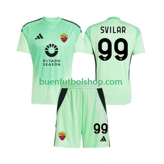 Camiseta de Fútbol AS Roma Portero Mile Svilar 99 2025-2026 Segunda Equipación Cuarta Equipación Manga Corta Niño