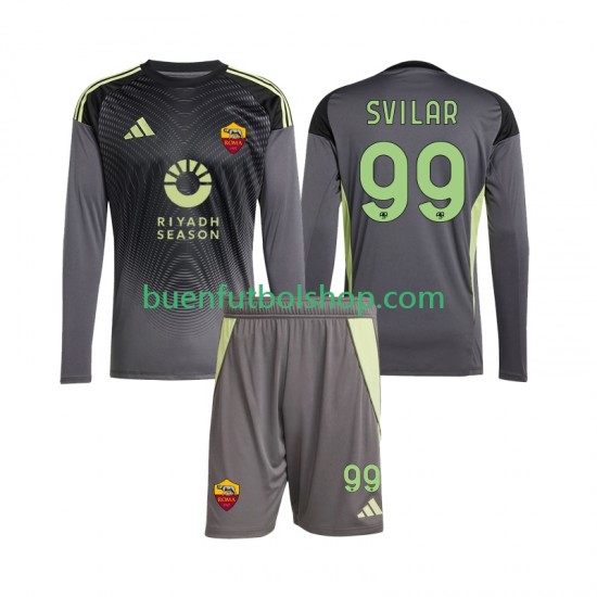 Camiseta de Fútbol AS Roma Portero Mile Svilar 99 2025-2026 Primera Equipación Manga Larga Niño