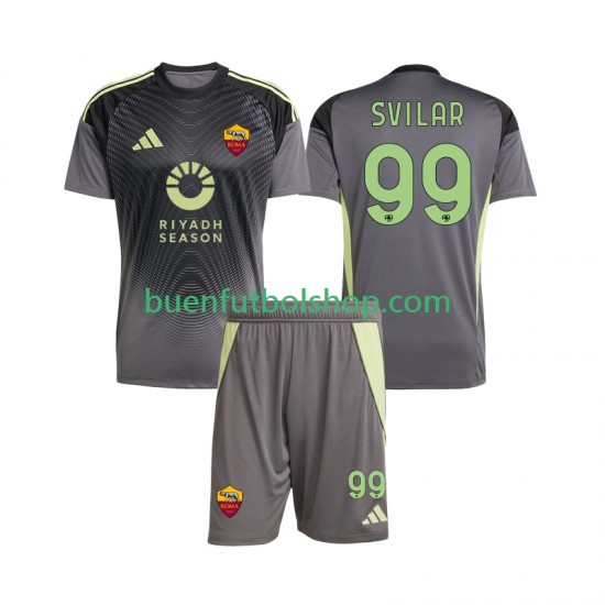 Camiseta de Fútbol AS Roma Portero Mile Svilar 99 2025-2026 Primera Equipación Manga Corta Niño