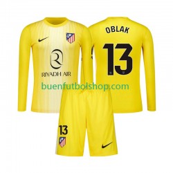 Camiseta de Fútbol Atlético Madrid Portero Jan Oblak 13 2025-2026 Primera Equipación Manga Larga Niño