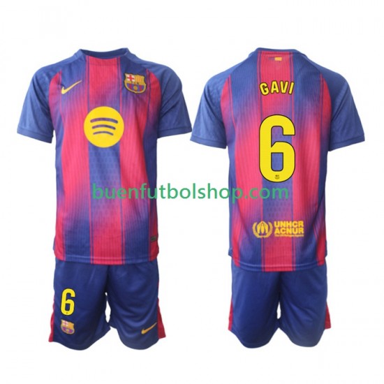 Camiseta de Fútbol FC Barcelona Gavi 6 2025-2026 Primera Equipación Manga Corta Niño