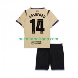 Camiseta de Fútbol FC Barcelona Marcus Rashford 14 UCL 2025-2026 Segunda Equipación Manga Corta Niño