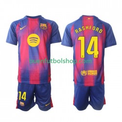 Camiseta de Fútbol FC Barcelona Marcus Rashford 14 2025-2026 Primera Equipación Manga Corta Niño