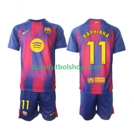Camiseta de Fútbol FC Barcelona Raphinha 11 2025-2026 Primera Equipación Manga Corta Niño