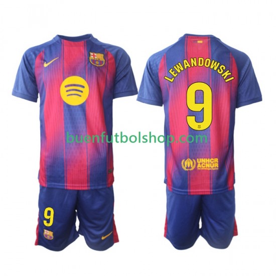 Camiseta de Fútbol FC Barcelona Robert Lewandowski 9 2025-2026 Primera Equipación Manga Corta Niño
