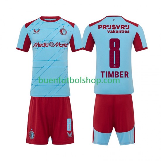 Camiseta de Fútbol Feyenoord Rotterdam Quinten Timber 8 2025-2026 Tercera Equipación Manga Corta Niño