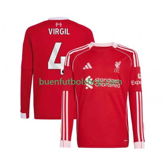 Camiseta de Fútbol Liverpool Virgil van Dijk 4 2025-2026 Primera Equipación Manga Larga Hombre