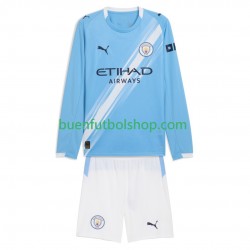 Camiseta de Fútbol Manchester City 2025-2026 Primera Equipación Manga Larga Niño