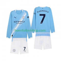 Camiseta de Fútbol Manchester City Omar Marmoush 7 2025-2026 Primera Equipación Manga Larga Niño