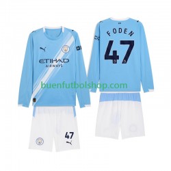 Camiseta de Fútbol Manchester City Phil Foden 47 2025-2026 Primera Equipación Manga Larga Niño