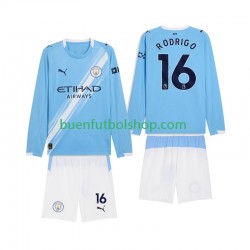 Camiseta de Fútbol Manchester City Rodrigo Hernandez 16 2025-2026 Primera Equipación Manga Larga Niño