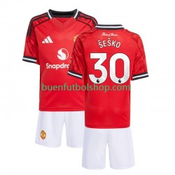 Camiseta de Fútbol Manchester United Benjamin Sesko 30 2025-2026 Primera Equipación Manga Corta Niño
