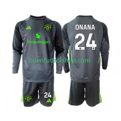 Camiseta de Fútbol Manchester United Portero Andre Onana 24 2025-2026 Segunda Equipación Manga Larga Niño