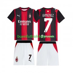 Camiseta de Fútbol AC Milan Gimenez 7 2026-2027 Primera Equipación Manga Corta Niño