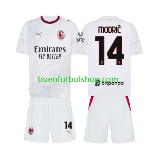 Camiseta de Fútbol AC Milan Luka Modric 14 2026-2027 Segunda Equipación Manga Corta Niño