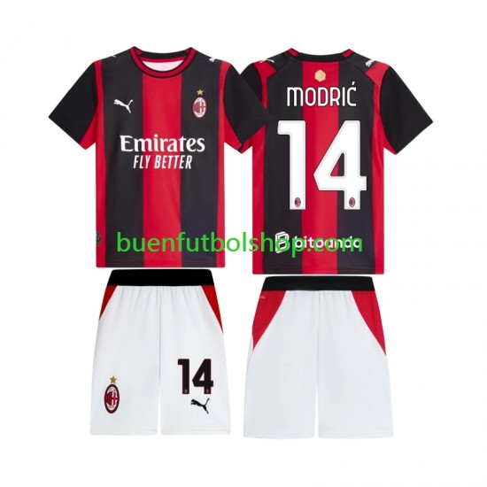 Camiseta de Fútbol AC Milan Luka Modric 14 2026-2027 Primera Equipación Manga Corta Niño