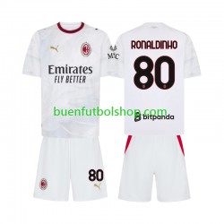 Camiseta de Fútbol AC Milan Ronaldinho 80 2026-2027 Segunda Equipación Manga Corta Niño