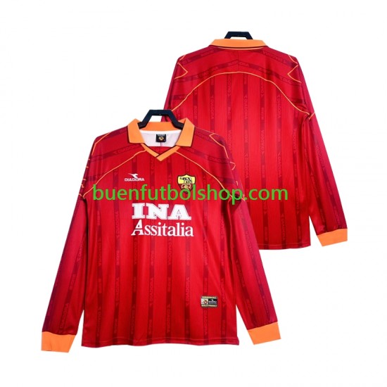 Camiseta de Fútbol AS Roma Retro 1999 2000 Primera Equipación Manga Larga Hombre