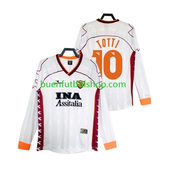 Camiseta de Fútbol AS Roma Totti 10 Retro 1999 2000 Segunda Equipación Manga Larga Hombre