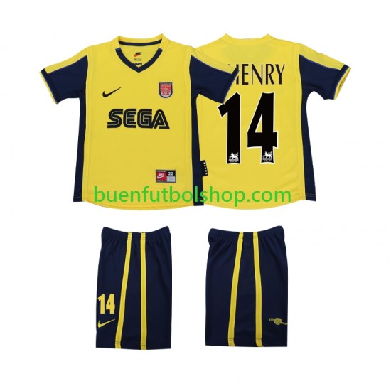 Camiseta de Fútbol Arsenal Thierry Henry 14 Retro 2000 2001 Segunda Equipación Manga Corta Niño