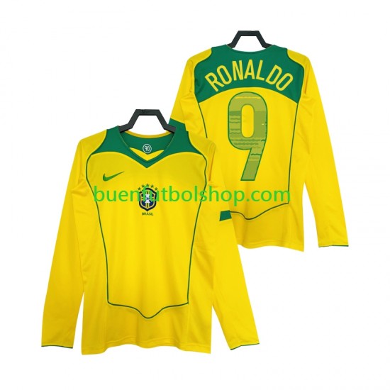 Camiseta de Fútbol Brasil RONALDO 9 Retro 2004 Primera Equipación Manga Larga Hombre Camiseta de Fútbol Brasil RONALDO 9 Retro 2004 Primera Equipación Manga Larga Hombre