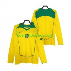 Camiseta de Fútbol Brasil Retro 2004 Primera Equipación Manga Larga Hombre