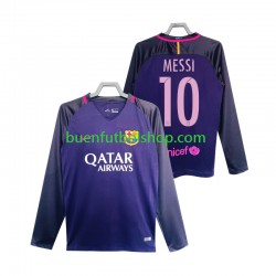 Camiseta de Fútbol FC Barcelona Lionel Messi 10 Retro 2016 2017 Segunda Equipación Manga Larga Hombre