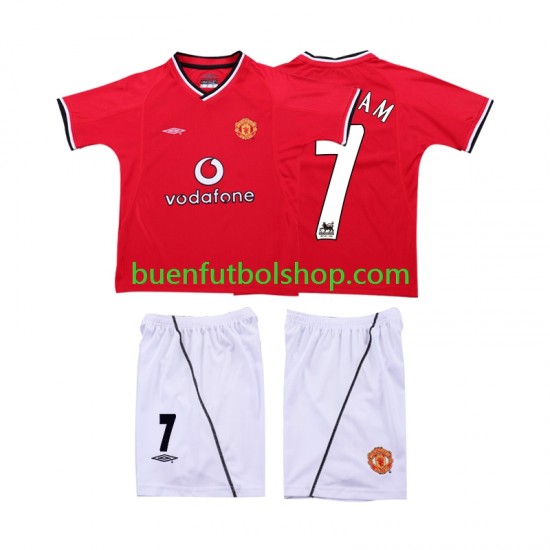 Camiseta de Fútbol Manchester United BECKHAM 7 Retro 2000 2002 Primera Equipación Manga Corta Niño