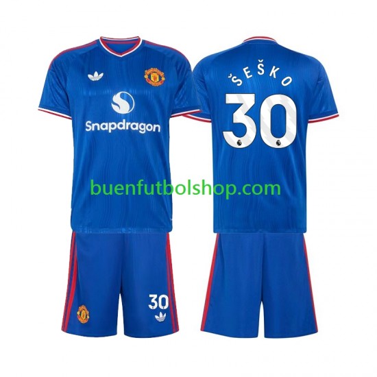 Camiseta de Fútbol Manchester United Benjamin Sesko 30 2026-2027 Segunda Equipación Manga Corta Niño