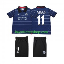 Camiseta de Fútbol Manchester United GIGGS 11 Retro 1999 2000 Segunda Equipación Manga Corta Niño