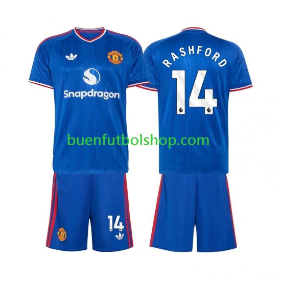 Camiseta de Fútbol Manchester United Marcus Rashford 14 2026-2027 Segunda Equipación Manga Corta Niño